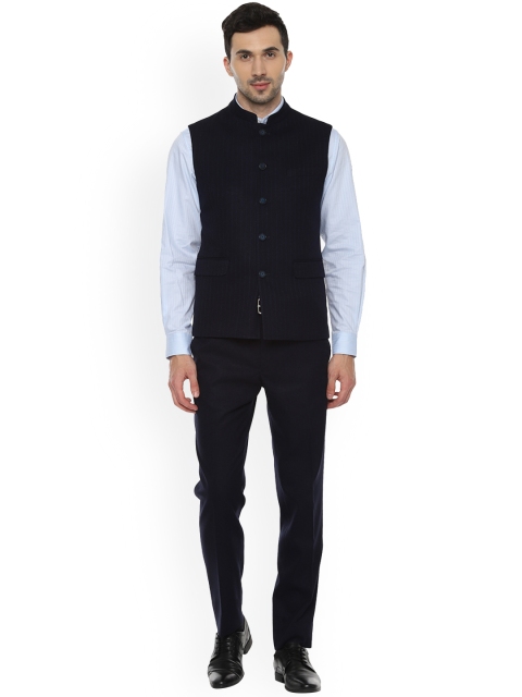 

Van Heusen Men Navy Blue Striped Slim-Fit Suit