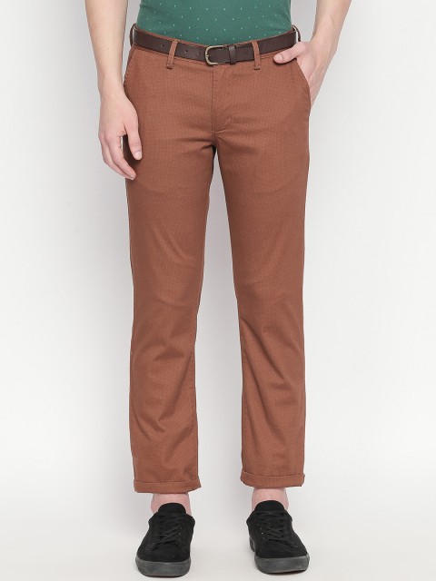 

Basics Men Brown Slim Fit Self Design Regular Trousers