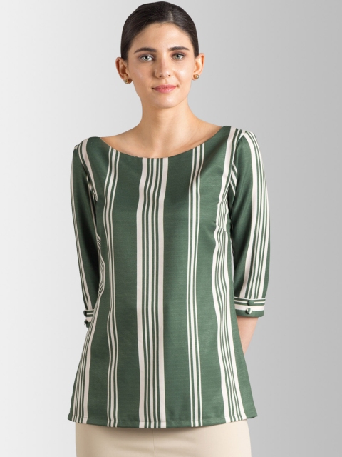 

FableStreet Women Olive Green Striped Top