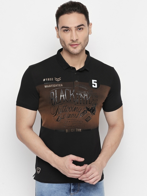 

ZIDO Men Black & Brown Printed Polo Collar T-shirt