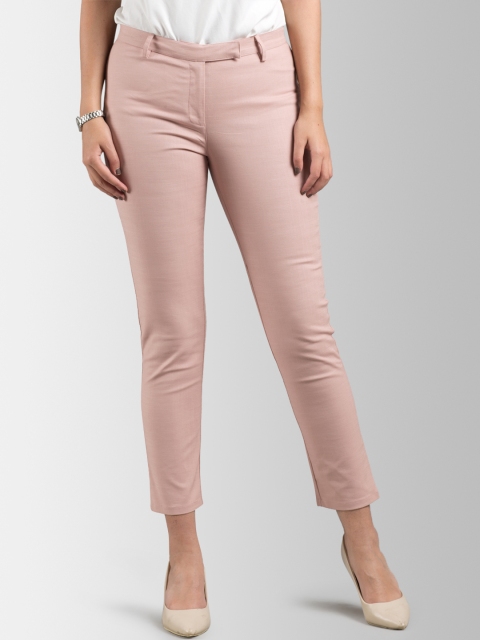 

FableStreet Women Pink Slim Fit Solid Formal Linen Trousers