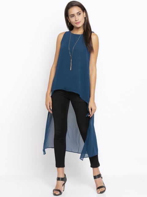 

Iti Women Teal Blue Solid High-Low Top
