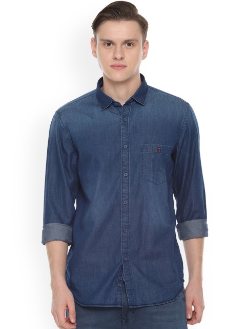 

Louis Philippe Jeans Men Blue Tight Skinny Fit Faded Casual Denim Shirt