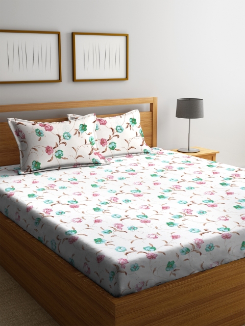 

BOMBAY DYEING White & Green Floral 160 TC Cotton 1 King Bedsheet with 2 Pillow Covers