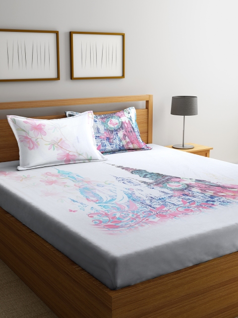 

BOMBAY DYEING Grey Floral 160 TC Cotton 1 Queen Bedsheet with 2 Pillow Covers