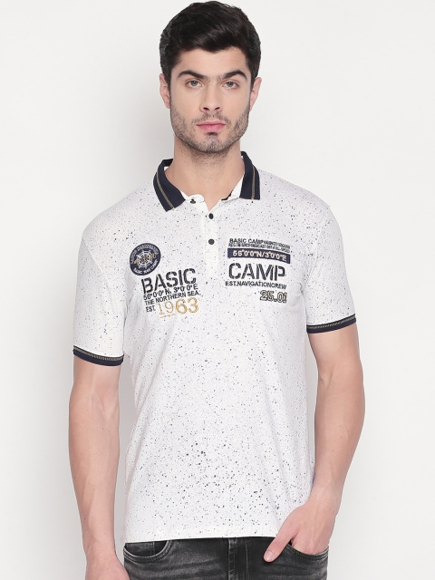 ZIDO Men Off-White Self Design Polo Collar T-shirt
