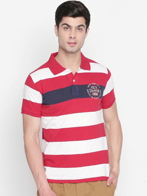 

ZIDO Men Red & White Striped Polo Collar T-shirt