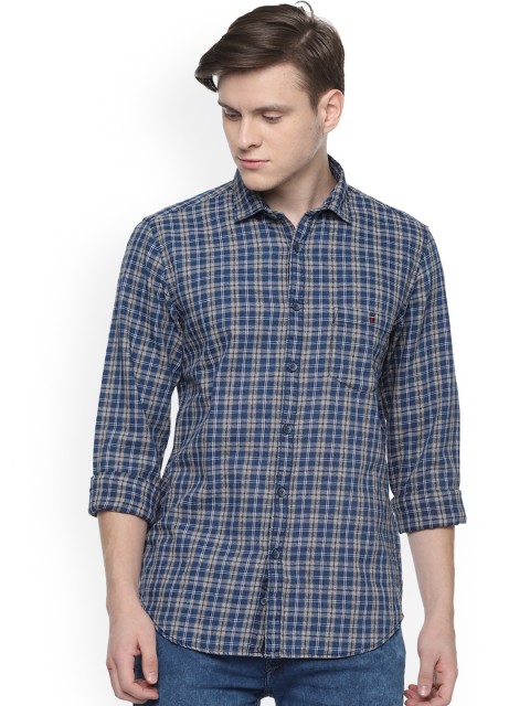 

Louis Philippe Jeans Men Blue Tight Skinny Fit Checked Casual Shirt