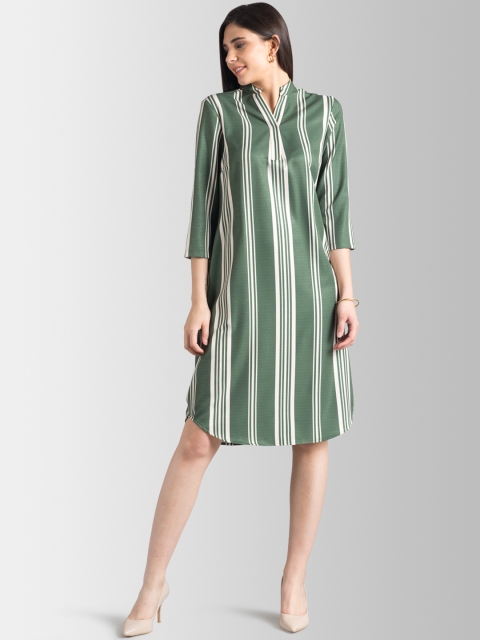 

FableStreet Women Olive Green & White A-Line Dress