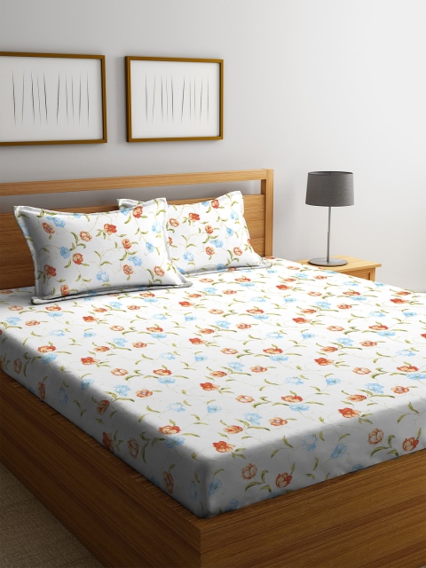 

BOMBAY DYEING White Floral 160 TC Cotton 1 King Bedsheet with 2 Pillow Covers