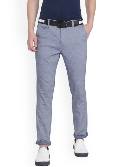 

People Men Blue Regular Fit Self Design Regular Trousers