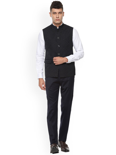 

Van Heusen Men Black & Blue Printed Slim-Fit Single-Breasted Formal Suit
