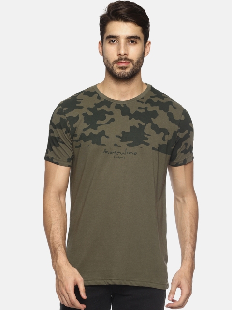 

Masculino Latino Men Olive Green Printed Round Neck T-shirt