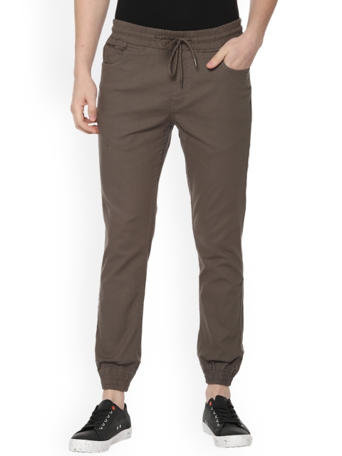 

People Men Brown Solid Straight-Fit Joggers