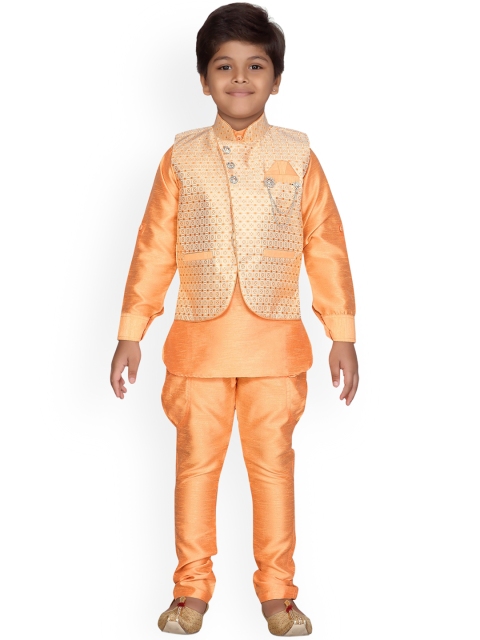 

Aj DEZInES Boys Orange Self Design Kurta with Pyjamas