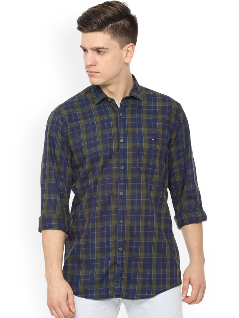 

Louis Philippe Jeans Men Navy Blue & Green Slim Fit Checked Casual Shirt