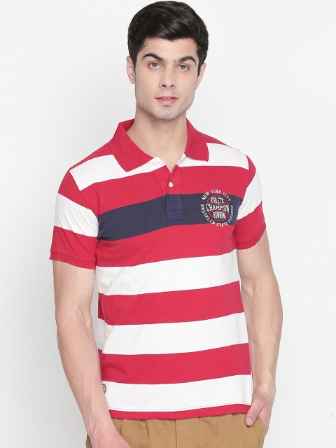 

ZIDO Men Red Striped Polo Collar T-shirt