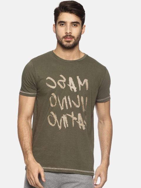 Masculino Latino Men Green Printed Round Neck T-shirt
