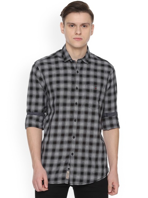 

Louis Philippe Jeans Men Black & Off-White Slim Fit Checked Casual Shirt