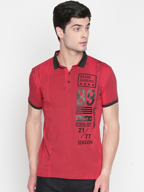 

ZIDO Men Red Printed Polo Collar T-shirt