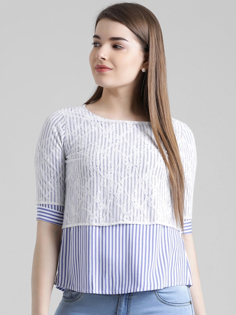 

Zink London Women White Striped Empire Top
