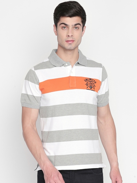 

ZIDO Men Grey Striped Polo Collar T-shirt