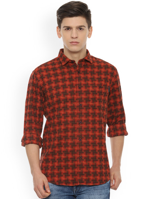 

Louis Philippe Jeans Men Orange & Black Slim Fit Checked Casual Shirt