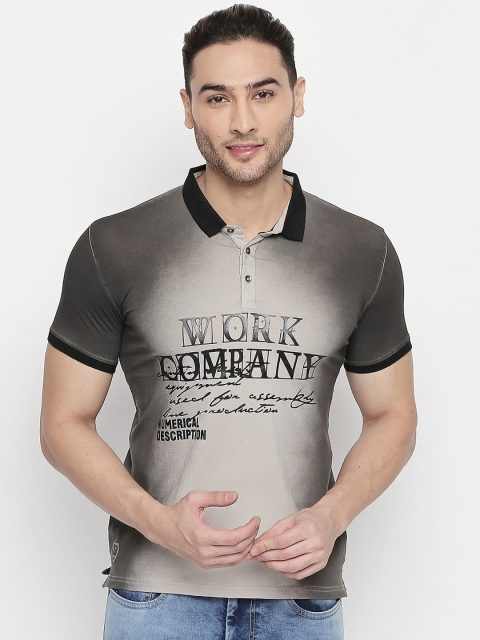 

ZIDO Men Grey Beige Printed Polo Collar Pure Cotton T-shirt