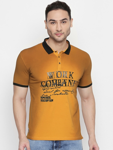 

ZIDO Men Yellow Printed Polo Collar Pure Cotton T-shirt
