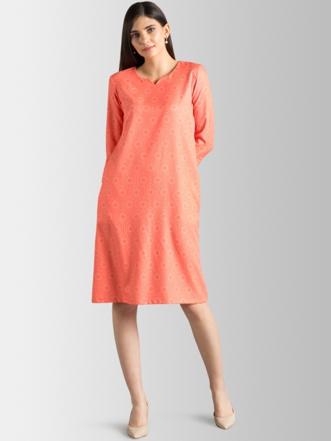 

FableStreet Women Orange Printed A-Line Dress