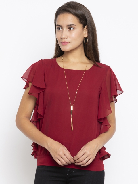 

Iti Women Maroon Solid Blouson Top
