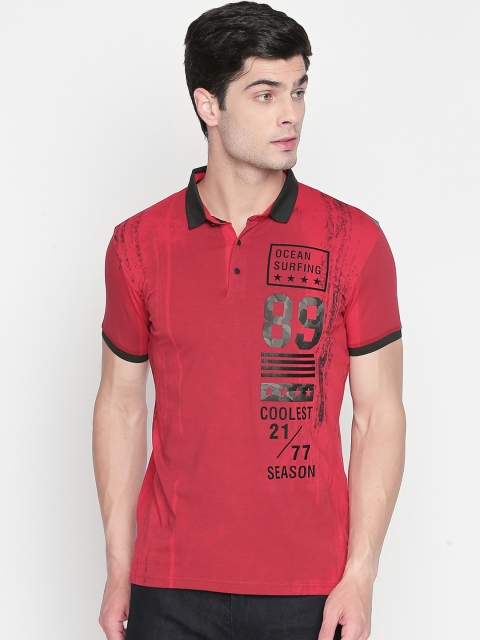 

ZIDO Men Red Printed Polo Collar T-shirt