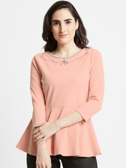 

COVER STORY Women Pink Solid Peplum Top