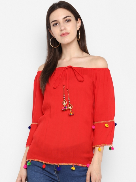 

Indietoga Women Red Solid Bardot Top
