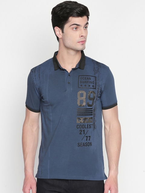 

ZIDO Men Blue Printed Polo Collar T-shirt