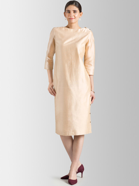 

FableStreet Women Beige Solid Sheath Dress