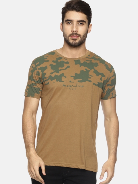

Masculino Latino Men Khaki Printed Round Neck T-shirt