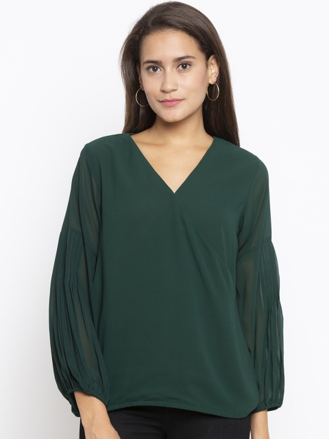 Iti Women Green Solid Wrap Top