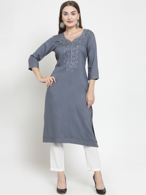 

WESTCLO Women Grey Solid Straight Kurti