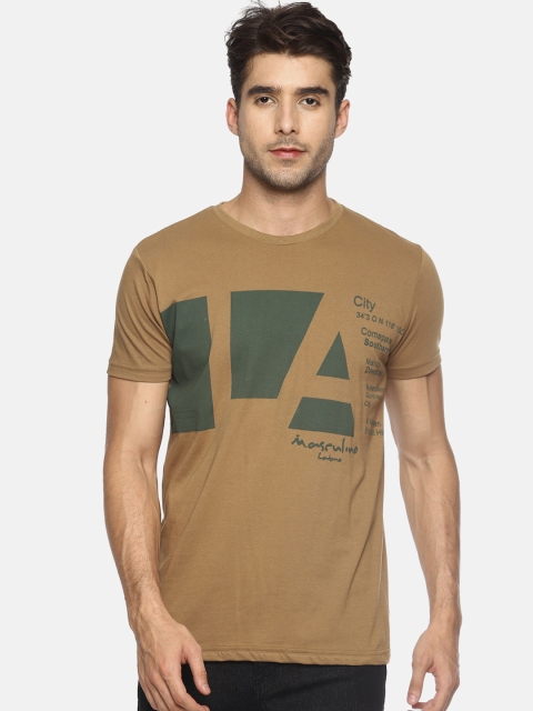 

Masculino Latino Men Khaki Printed Round Neck T-shirt