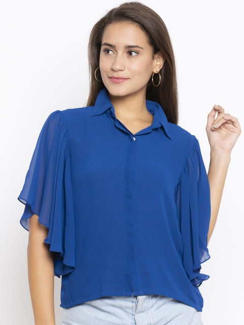 

Iti Women Blue Solid Shirt Style Top