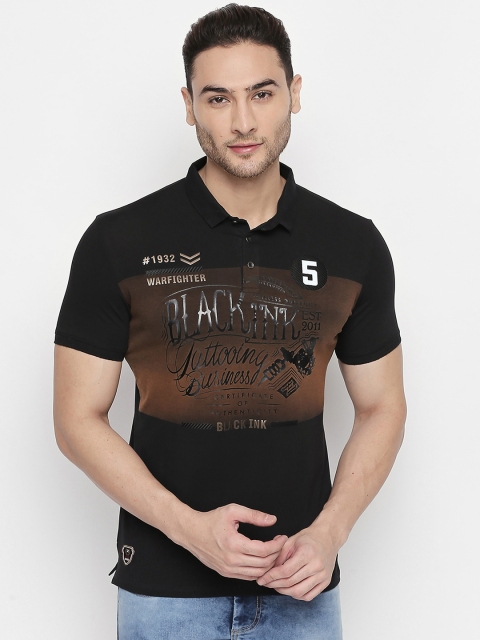 

ZIDO Men Black Printed Polo Collar T-shirt