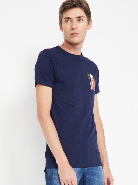 

Smiley World Men Navy Blue Printed Round Neck T-shirt