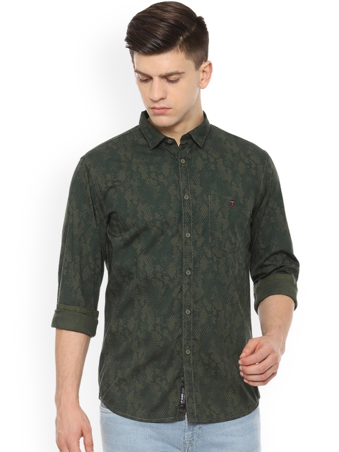 

Louis Philippe Jeans Men Olive Green Tight Slim Fit Printed Casual Shirt
