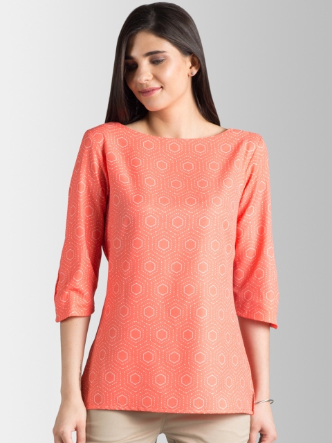 

FableStreet Women Coral Pink Printed Top