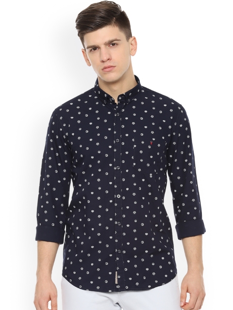 

Louis Philippe Jeans Men Navy Blue & Off-White Skinny Fit Printed Casual Shirt