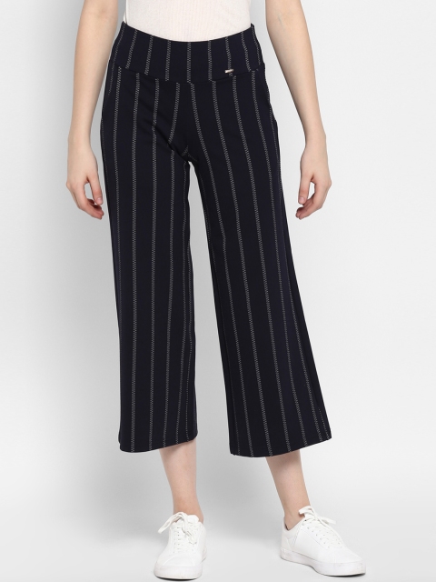 

FOSH Women Navy Blue Loose Fit Striped Culottes