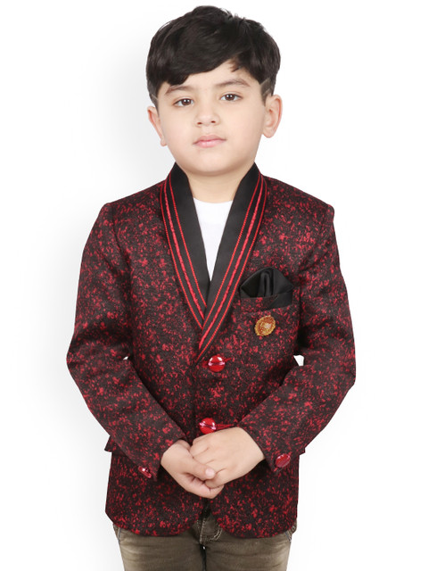 

SG YUVRAJ Boys Maroon Self-Design Regular-Fit Tuxedo Blazer