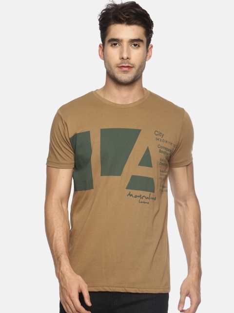 

Masculino Latino Men Khaki Printed Round Neck T-shirt