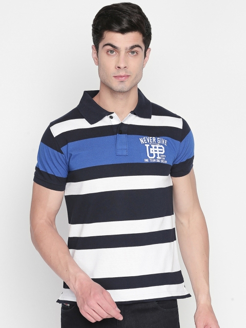 

ZIDO Men Blue Striped Polo Collar T-shirt